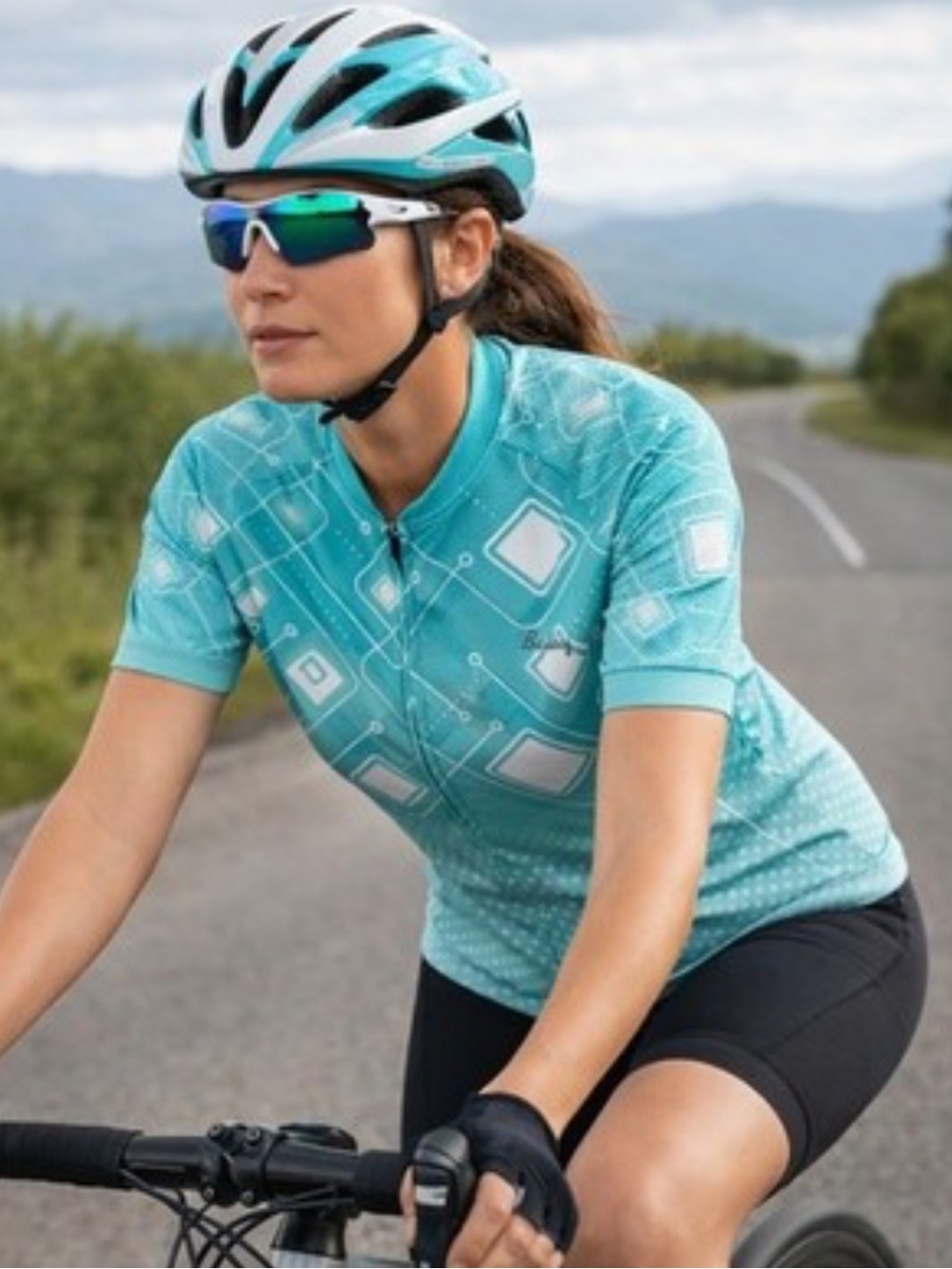 Baleaf Teal Geometric Cycling Jersey